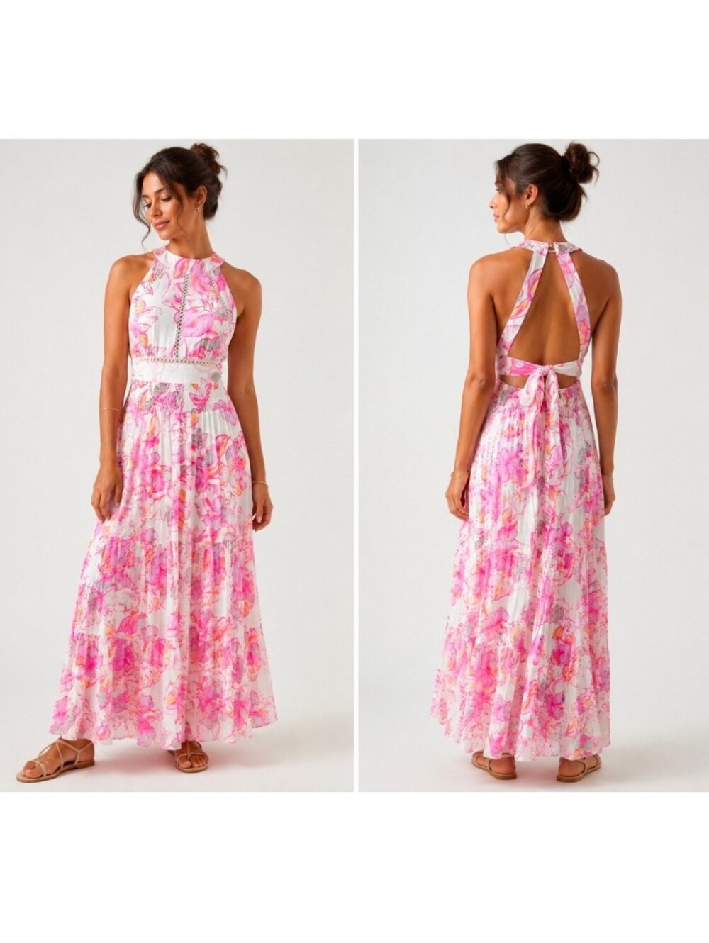 Anthropologie Abel The Label Azalea Floral Pink White Sleeveless Maxi Dress - XS